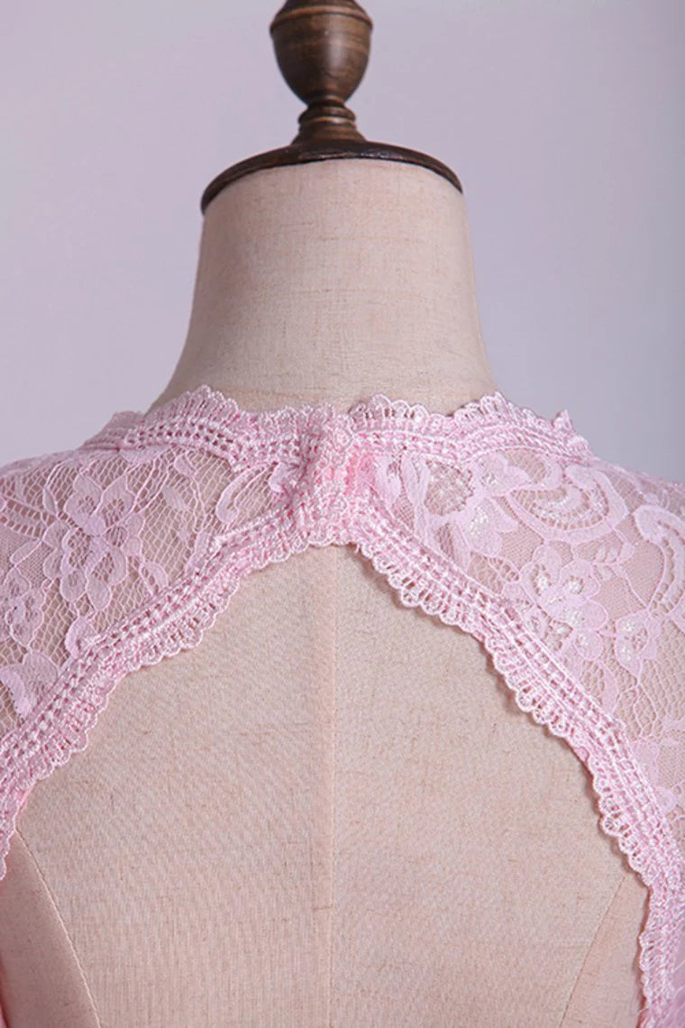 Two-Pieces Party Dresses Long Sleeves Scoop Trumpet Lace Court Train